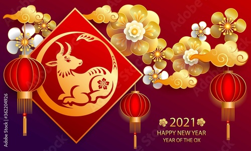 Happy new year 2021 / Chinese new year / Year of the ox / Zodiac sign for greetings card, invitation, posters, brochure, calendar, flyers, banners.