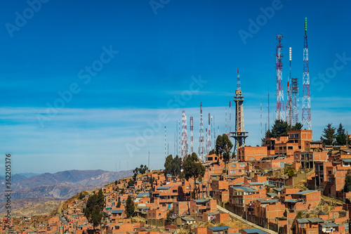 The City of La Paz  Bolivia Seen From The Sky With Mountains Peaks of The Andes Cordillera