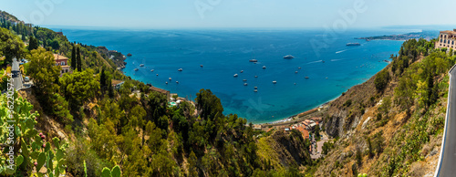 A view of the bay of Naxos from Taormina, Sicily in summer