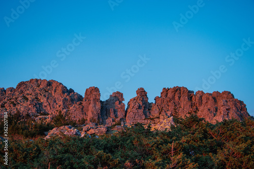 red mointain rocks against the blue sky