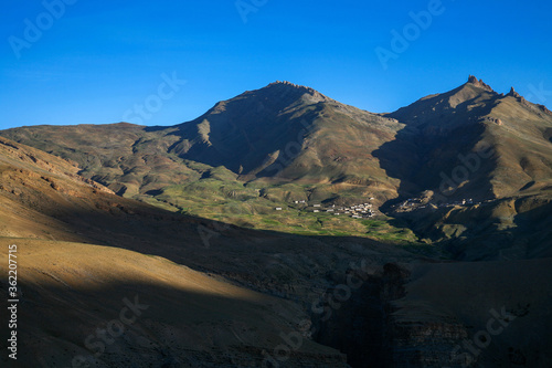 View of mountain village Chicham. Spiti, Himachal Pradesh, India