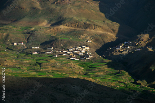 View of mountain village Chicham. Spiti, Himachal Pradesh, India photo
