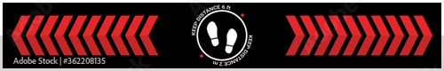 Please keep safe distance sign to help reduce the spread of covid-19 coronavirus concept. Respect physical distancing 6 feet or 2 meters floor sticker for stores and supermarkets. Vector illustration