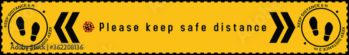 Please keep safe distance sign to help reduce the spread of covid-19 coronavirus concept. Respect physical distancing 6 feet or 2 meters floor sticker for stores and supermarkets. Vector illustration