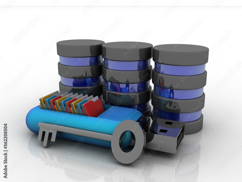 3d rendering Folder connected to database with pen drive