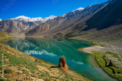 Fototapeta Naklejka Na Ścianę i Meble -  Chandratal Lake is a high altitude lake in Spiti Valley, India. Also known as Lake of the moon, Himachal Pradesh, India.