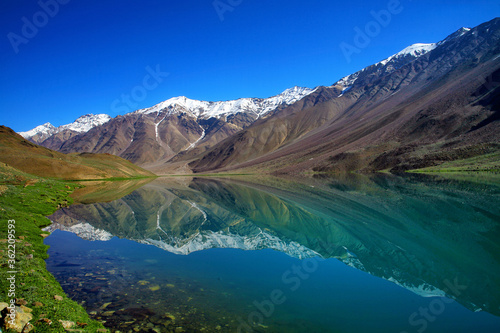 Chandratal Lake is a high altitude lake in Spiti Valley, India. Also known as Lake of the moon, Himachal Pradesh, India. © artqu