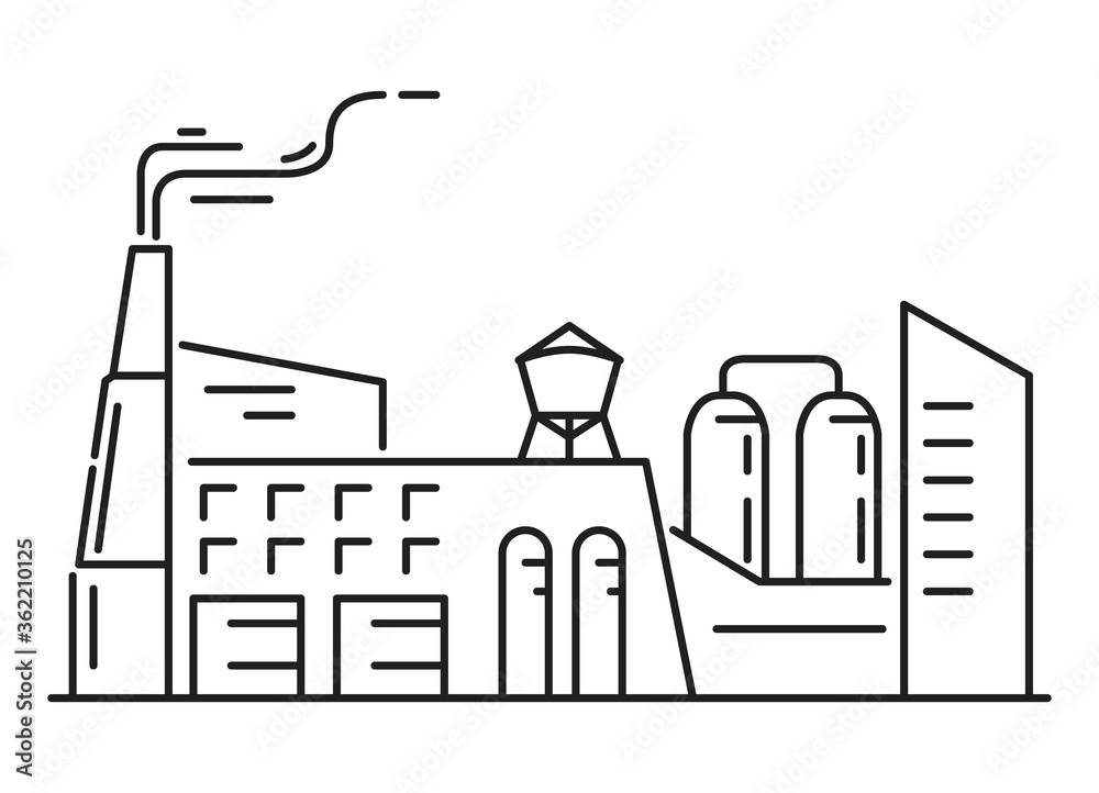 Factory industrial outline vector icon.