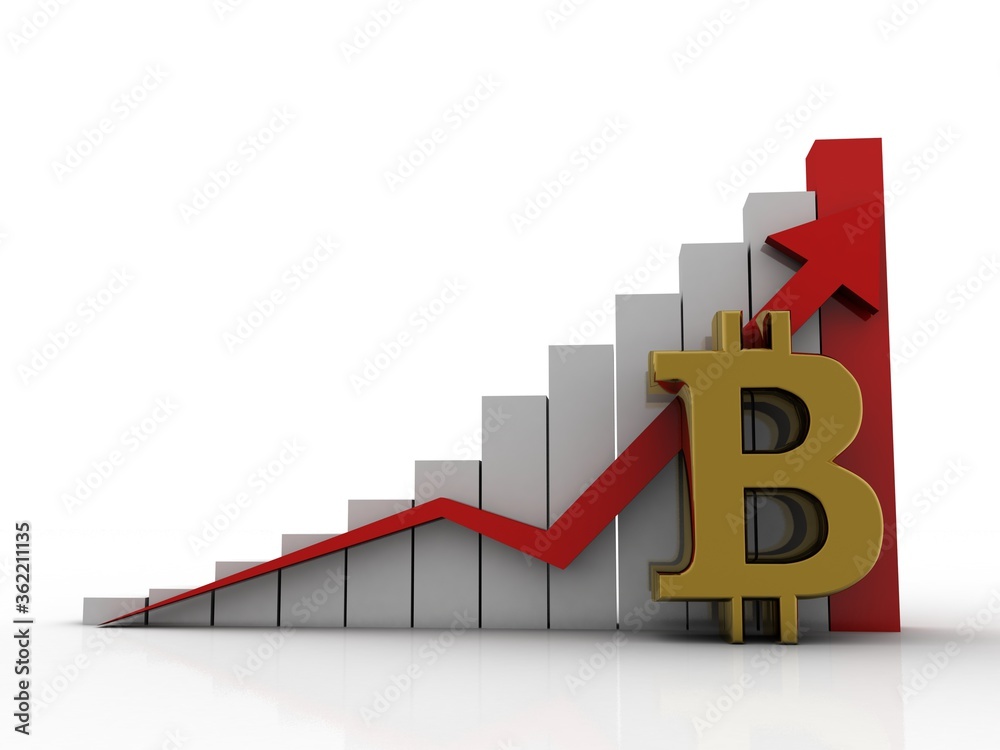 3d rendering bitcoin sign with graph 3d rendering bitcoin sign with graph