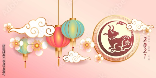 Happy new year 2021 / Chinese new year / Year of the ox / Zodiac sign for greetings card, invitation, posters, brochure, calendar, flyers, banners.