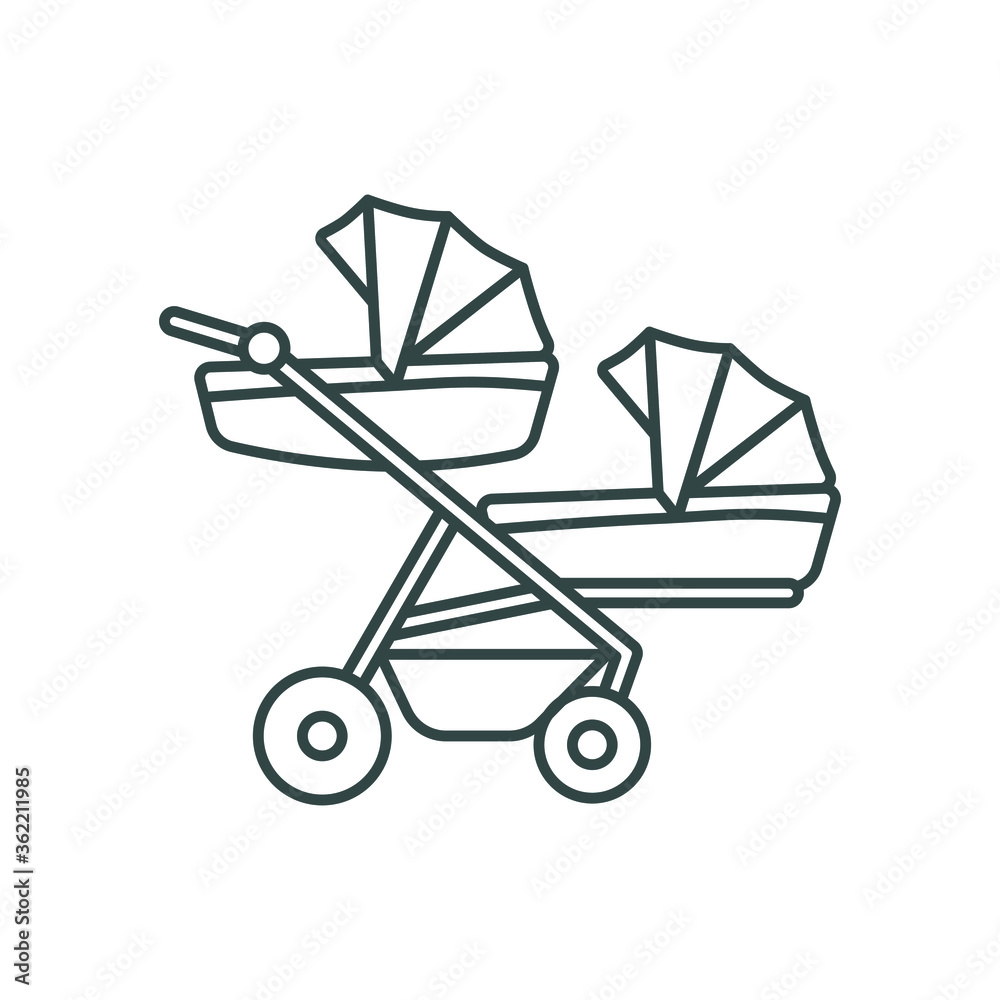 line icon, baby carriage Trolley for Twins line icon, baby carriage Trolley for Twins