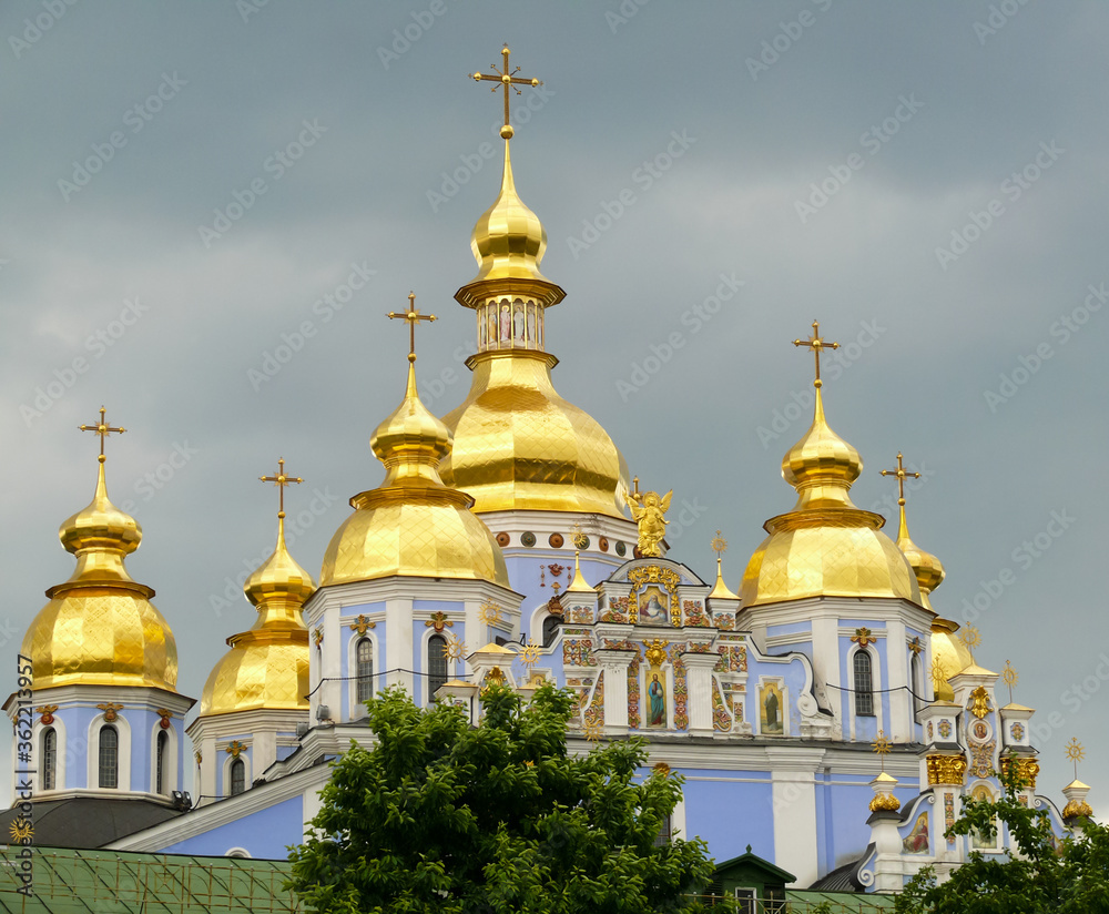 St. Michael's Golden-Domed Monastery located in Kyiv, Ukraine, Europe. Ukrainian Orthodox Church located in the centre of the city

