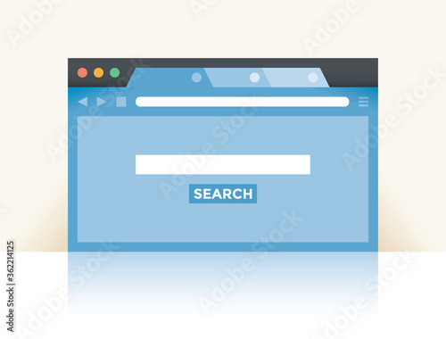Internet browser window with search web site (Google, Bing, Yahoo, Yandex etc.) webpage and space for you text in empty search box. Idea - Internet search, Online shopping.
