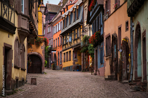 Pretty authentic street in small french village. Travel concept. © Slepitssskaya