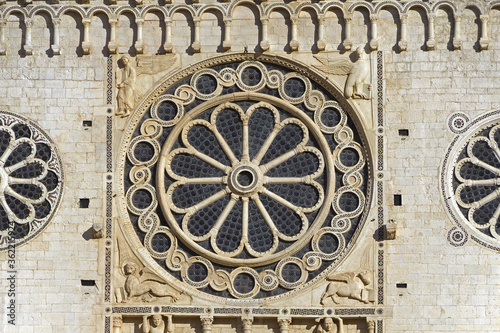Rose window of Spoleto Cathedral in Umbria, Italy