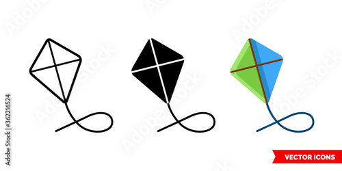 Kite icon of 3 types. Isolated vector sign symbol.