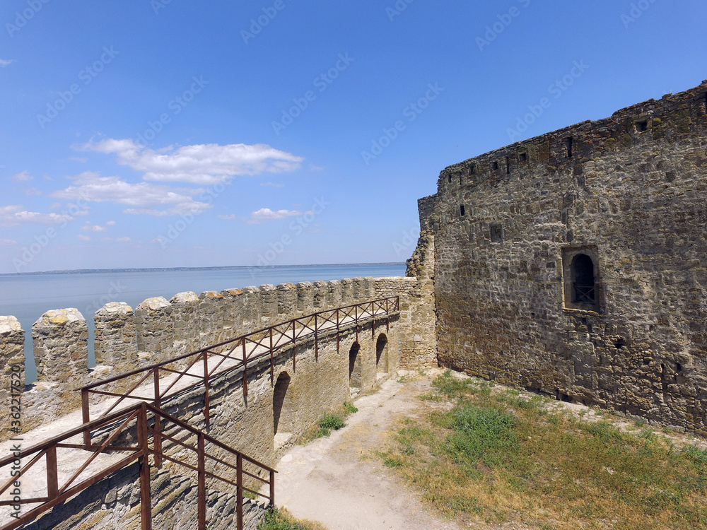 View of the Akkerman fortress from the drone  which is on the bank of the Dniester estuary, in Odessa region