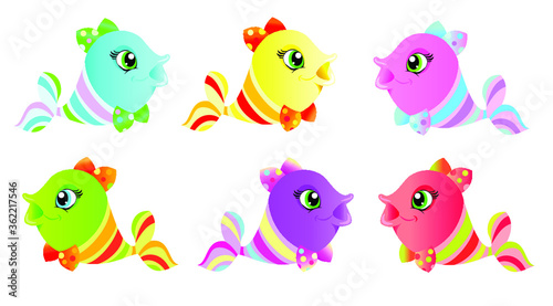 Set of colorful cute vector fish /cute marine life