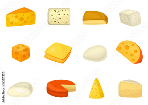 Cheese icon set, delicious and healthy assortment