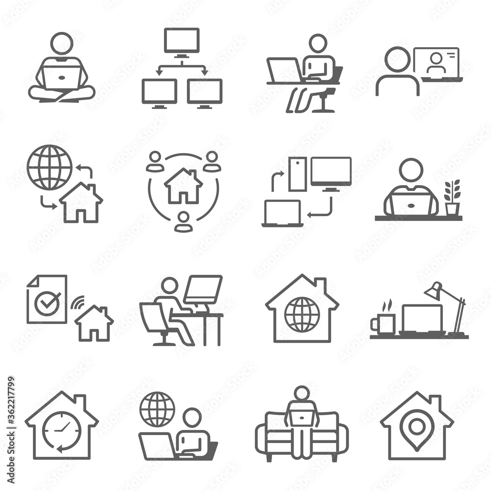 Work from home icon set, freelancer business