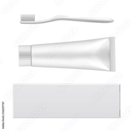 Toothpaste empty mockup and dental toothbrush template