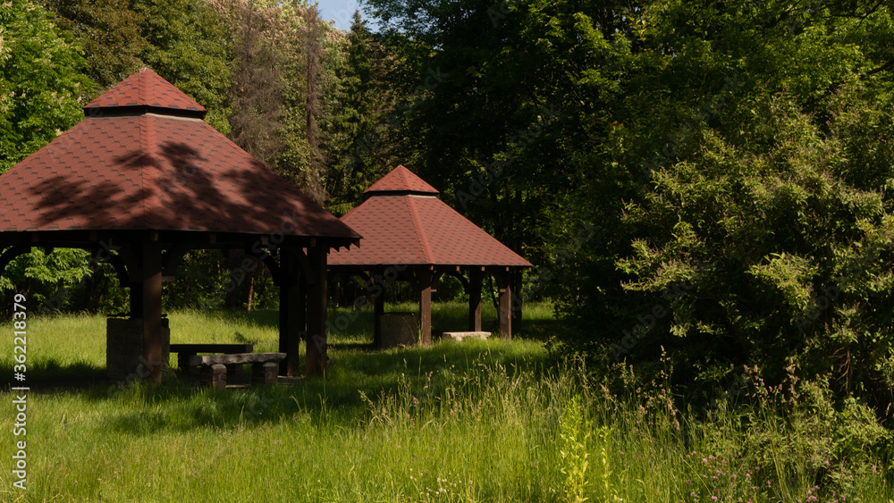 Picknik gazebos and Beautiful views in the Silesian park in Chorzów. A free entry space is available.