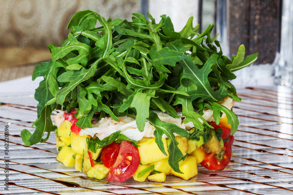 Fresh tomato and avocado with aromatic herbs. As backdrop for menus, cookbooks, advertisements and other culinary projects Fresh tomato and avocado with aromatic herbs. As backdrop for menus, cookbooks, advertisements and other culinary projects