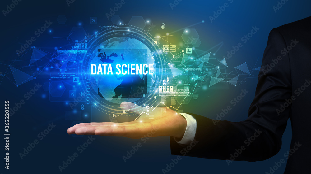 Elegant hand holding DATA SCIENCE inscription, digital technology concept Elegant hand holding DATA SCIENCE inscription, digital technology concept