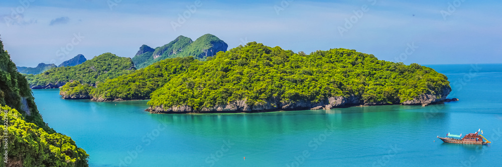 Angthong national marine park, koh Samui, Suratthani, Thailand. Web banner in panoramic view.
