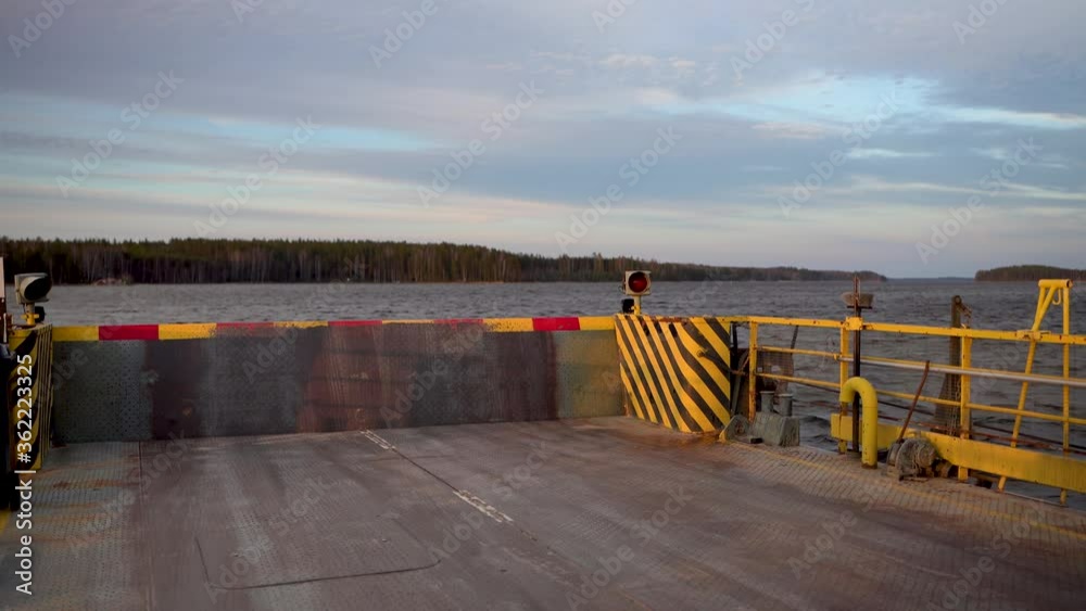 Cable ferry at lake Saimaa, Finland captured on spring evening with full frame camera