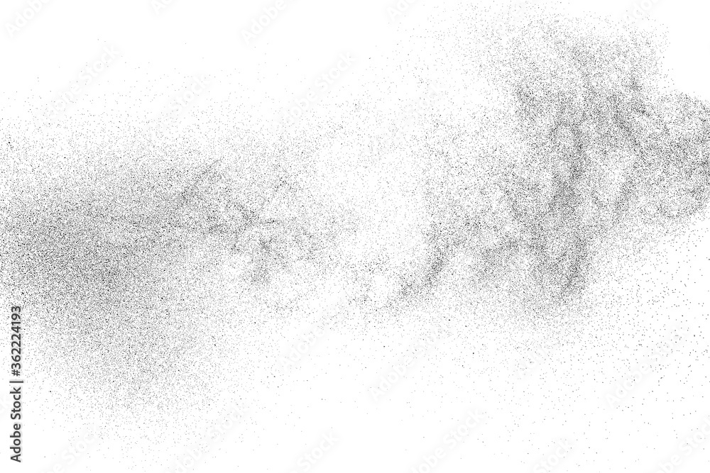 Distressed black texture. Dark grainy texture on white background. Dust overlay textured. Grain noise particles. Rusted white effect. Grunge design elements. Vector illustration, EPS 10.