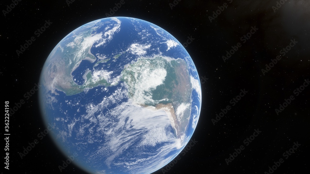 View of planet earth from space, detailed planet surface, science fiction wallpaper, cosmic landscape 3D render View of planet earth from space, detailed planet surface, science fiction wallpaper, cosmic landscape 3D render