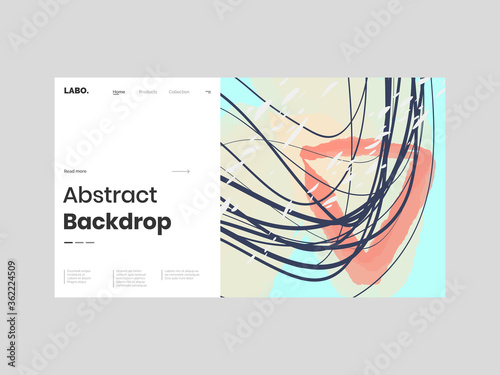 Abstract homepage illustration. Colorful lines, petals and paint strokes. Decorative chaotic background, backdrop. Hand drawn texture, different shapes and textures. Eps10 vector.