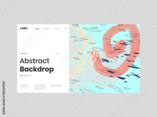 Abstract homepage illustration. Colorful lines, petals and paint strokes. Decorative chaotic background, backdrop. Hand drawn texture, different shapes and textures. Eps10 vector.