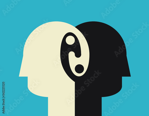two opposite thoughts competing and creating a mutual idea 