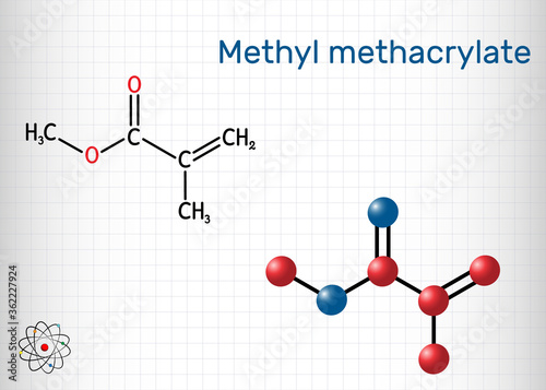 Methyl methacrylate, MMA molecule. It is methyl ester of methacrylic acid, is monomer  for the production of poly(methyl methacrylate). Sheet of paper in a cage