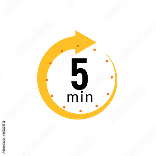 5 minutes clock quick number icon. 5min time circle icon