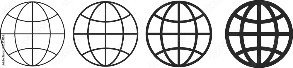 Obraz Czarna ikona świata | Ziemia ilustracja | Symbol kuli ziemskiej | Logo planety | Znak w sieci WWW | Pojedynczo | Wariacje
