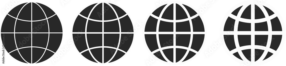 World Icon Black | Earth Illustration | Globe Symbol | Planet Logo | World Wide Web Sign | Isolated | Variations