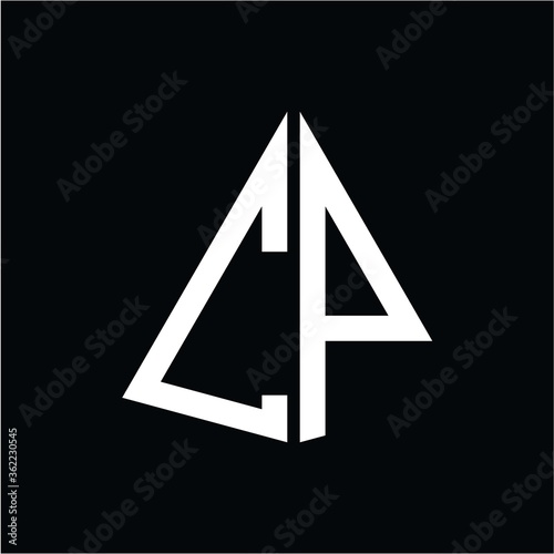 Free Download C P white triangle initials with a black background - GFXLoad