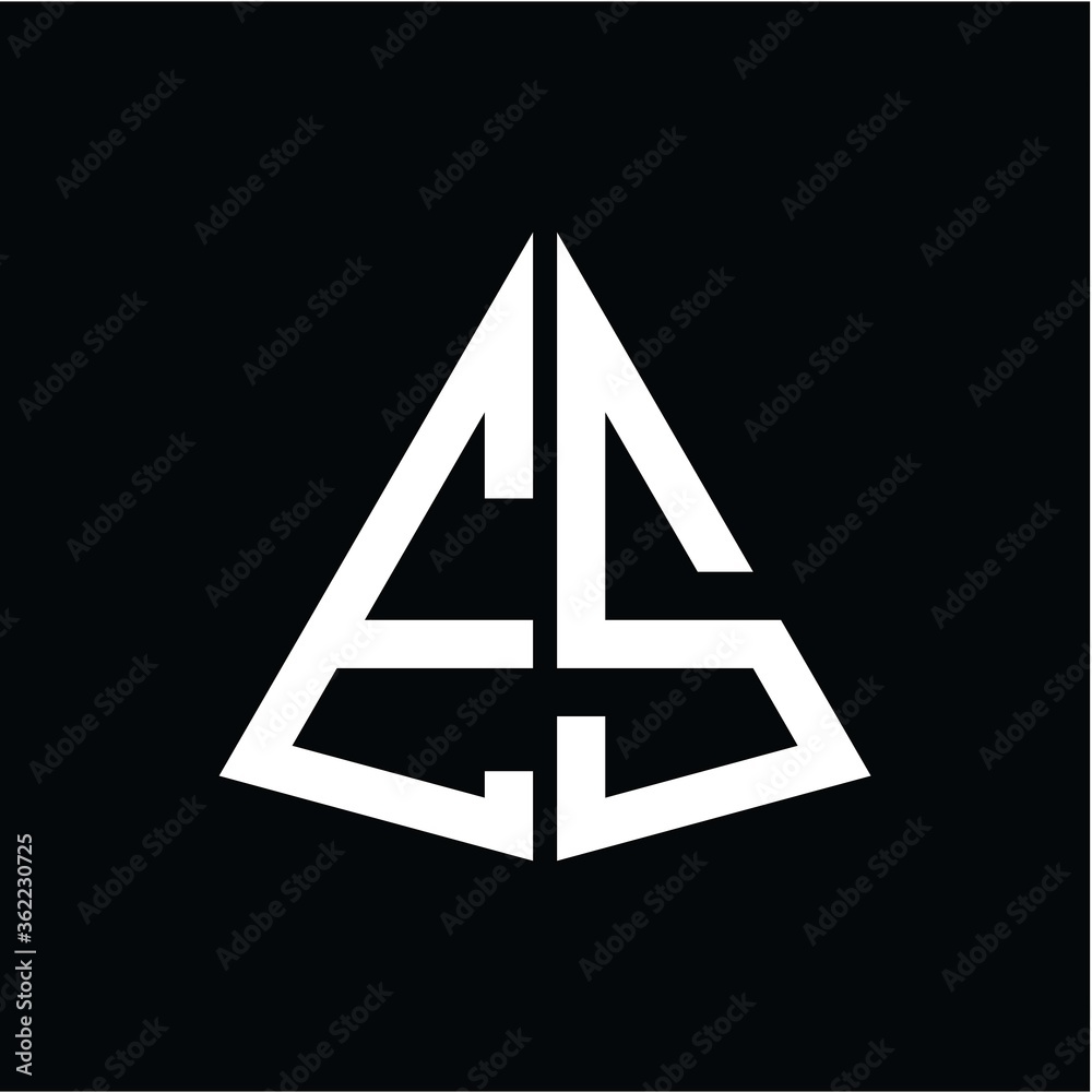 E S white triangle initials with a black background E S white triangle initials with a black background