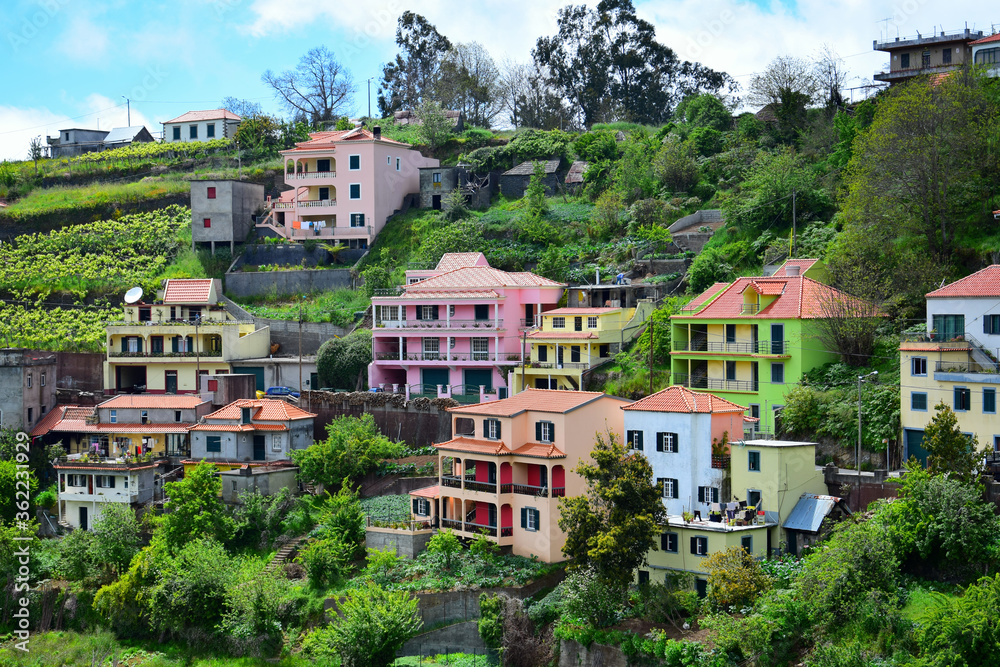 Colorful houses of the small town Fontes, Madeira, Portugal.