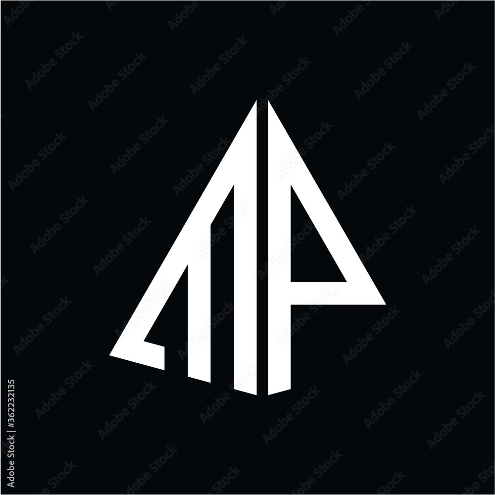 M P white triangle initials with a black background M P white triangle initials with a black background
