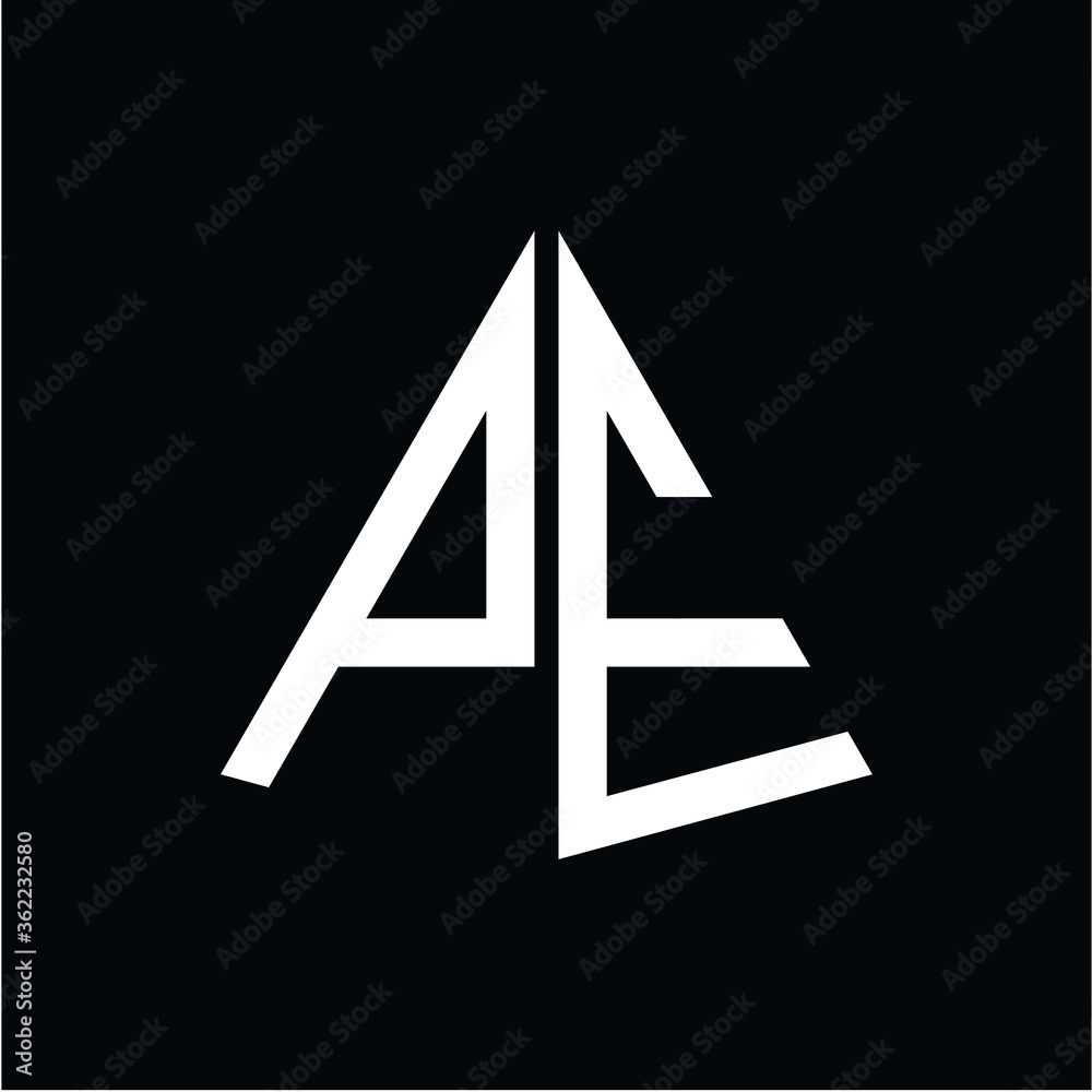 P E white triangle initials with a black background P E white triangle initials with a black background