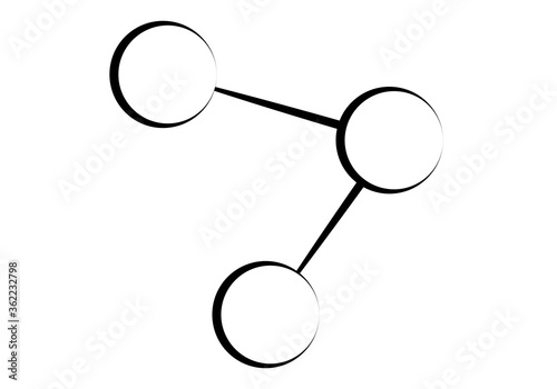 Icono negro de una molécula en fondo blanco.