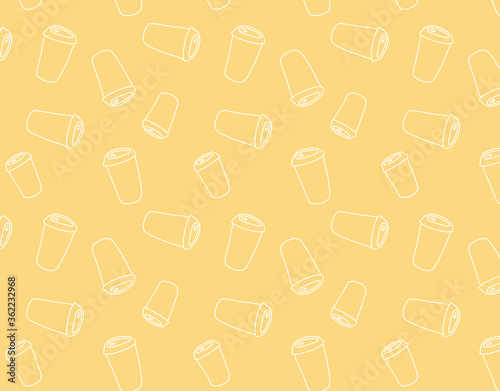 Hand drawn simple style seamless pattern of hot beverages, tea or coffee cups. Funny cartoon background.