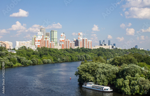 Photography Panoramic view of modern residential buildings in Moscow Russia a Sunny summer d