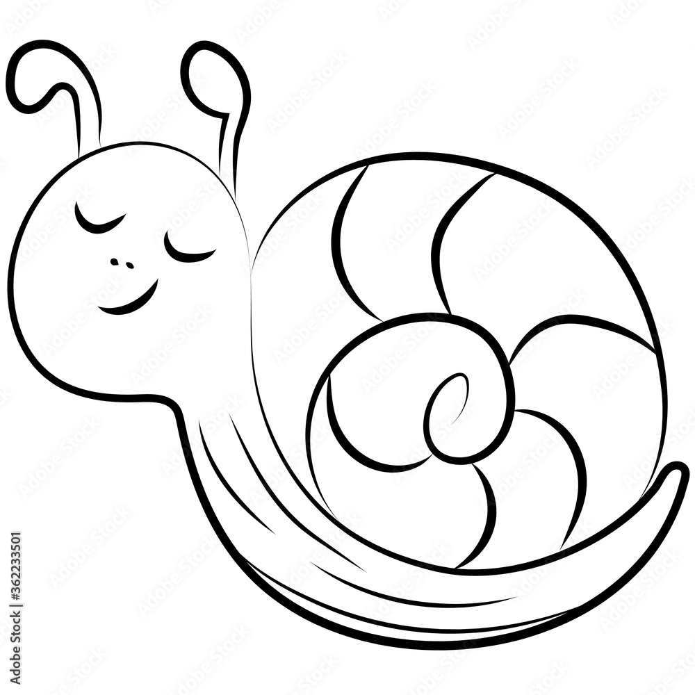 Coloring page. Cartoon cute snail illustration. Childish design for