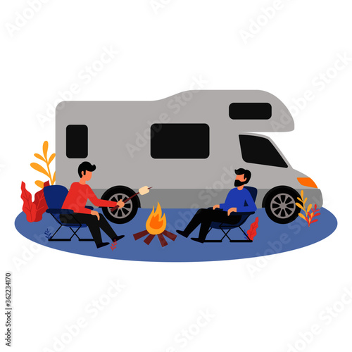 Flat vector illustration camping van