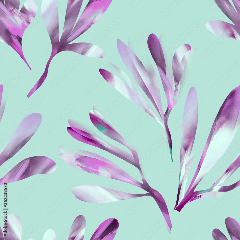 Naklejka premium Seamless Pattern of Leaves. Acrylic Illustration.